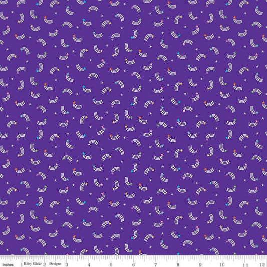 16" End of Bolt SALE Unicorn Kingdom Shooting Stars SC10473 Purple SPARKLE - Riley Blake - Star Silver SPARKLE  - Quilting Cotton Fabric
