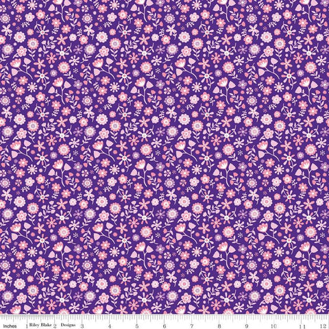 Unicorn Kingdom Flowers C10474 Purple - Riley Blake Designs - Floral Purple with Pink Flowers   - Quilting Cotton Fabric