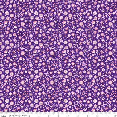 Unicorn Kingdom Flowers C10474 Purple - Riley Blake Designs - Floral Purple with Pink Flowers   - Quilting Cotton Fabric