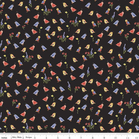 26" End of Bolt - SALE Beautiful Day Quail C10691 Black - Riley Blake Designs - Birds Flowers - Quilting Cotton