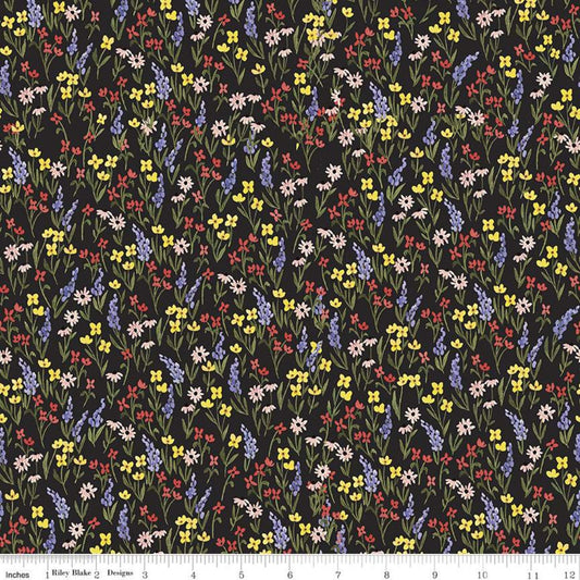 Fat Quarter End of Bolt - CLEARANCE Beautiful Day Floral C10692 Black - Riley Blake Designs - Floral Flowers - Quilting Cotton Fabric