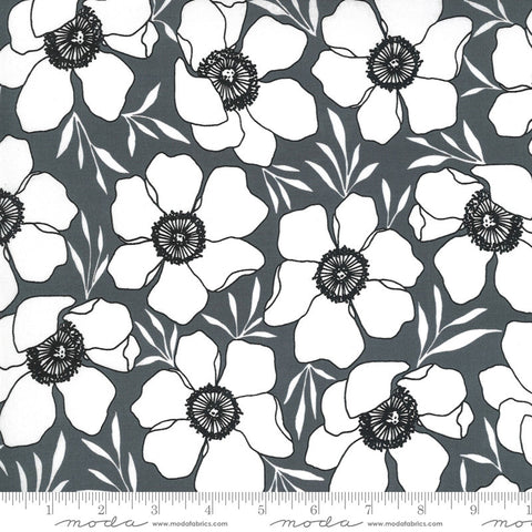 Fat Quarter End of Bolt - SALE Illustrations Moody Florals 11502 Graphite - Moda Fabrics - Floral Gray White - Quilting Cotton Fabric