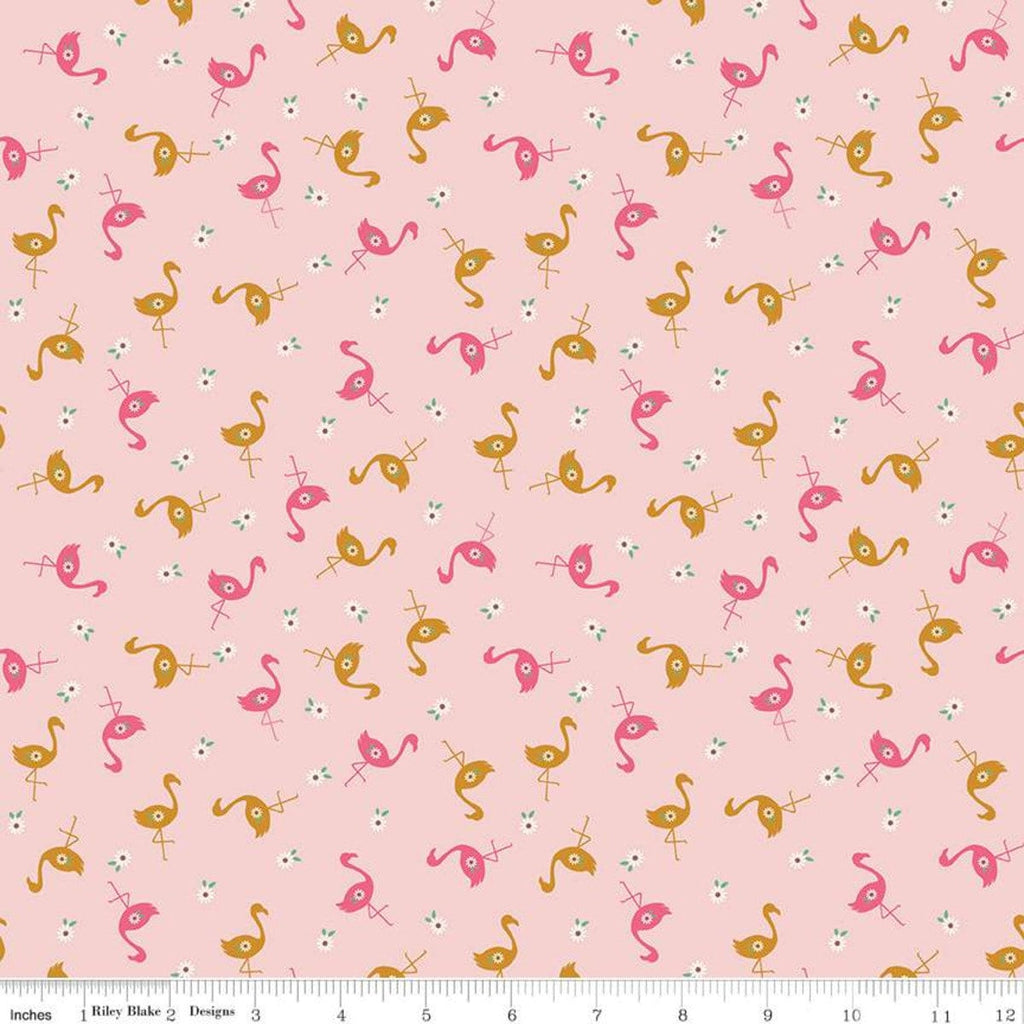 32" end of bolt - SALE Stardust Flamingos SC10501 Baby Pink SPARKLE - Riley Blake Fabrics - Birds Flowers Gold - Quilting Cotton Fabric