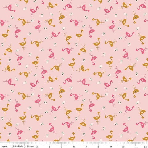22" end of bolt - SALE Stardust Flamingos SC10501 Baby Pink SPARKLE - Riley Blake Fabrics - Birds Flowers Gold  - Quilting Cotton Fabric