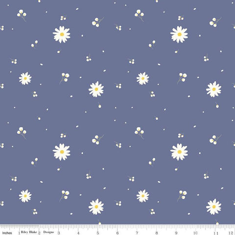 21" end of bolt - SALE Poppy and Posey Buds C10582 Amethyst - Riley Blake Designs - Floral Off-White on Purple -  Quilting Cotton Fabric