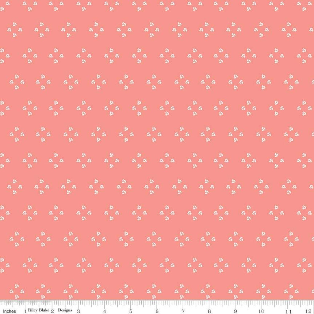 SALE Poppy and Posey French Knots C10584 Coral - Riley Blake Designs - Geometric Off-White on Orange Pink -  Quilting Cotton Fabric