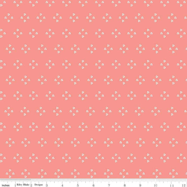 Fat Quarter End of Bolt - SALE Poppy and Posey French Knots C10584 Coral - Riley Blake - Geometric Off-White on Coral Quilting Cotton Fabric