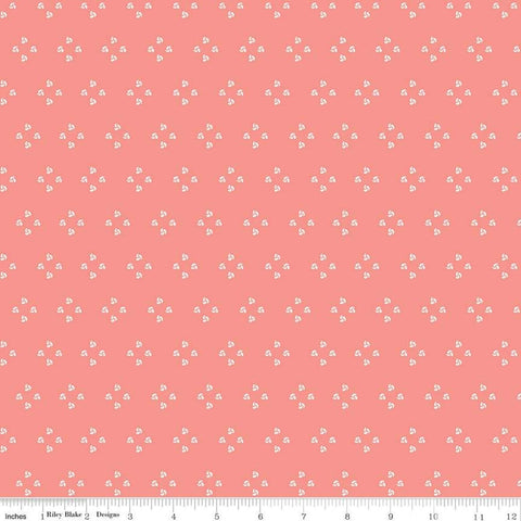 Fat Quarter End of Bolt - SALE Poppy and Posey French Knots C10584 Coral - Riley Blake - Geometric Off-White on Coral Quilting Cotton Fabric