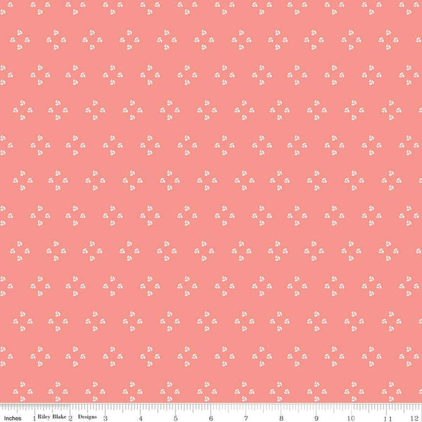 10" End of Bolt - SALE Poppy and Posey French Knots C10584 Coral - Riley Blake - Geometric Off-White on Orange Pink - Quilting Cotton Fabric