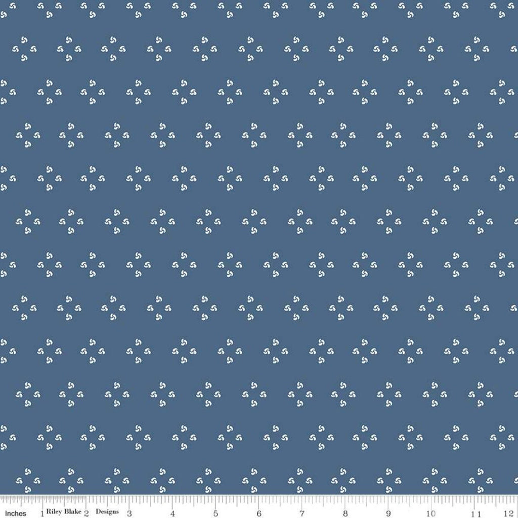14" End of Bolt - CLEARANCE Poppy and Posey French Knots C10584 Navy - Riley Blake - Geometric Off-White on Blue -  Quilting Cotton Fabric