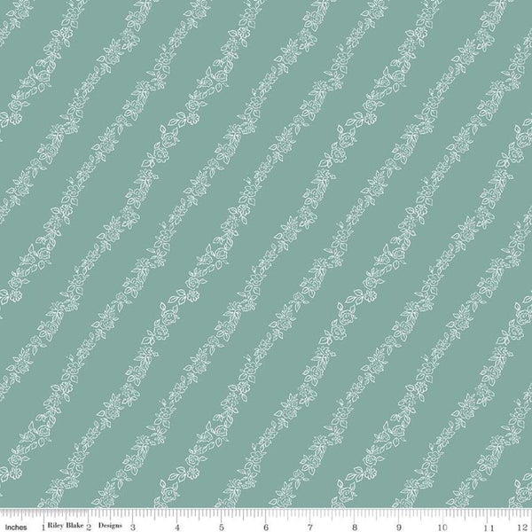 CLEARANCE Sew Kewpie Vines C10544 Sage - Riley Blake Designs - Floral Flowers Vintage Green - Quilting Cotton