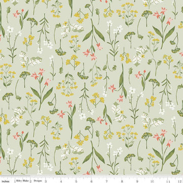 14" End of Bolt - SALE Tea with Bea Sprigs C10491 Sand Dollar - Riley Blake Designs - Floral Flowers Leaves Buds - Quilting Cotton Fabric