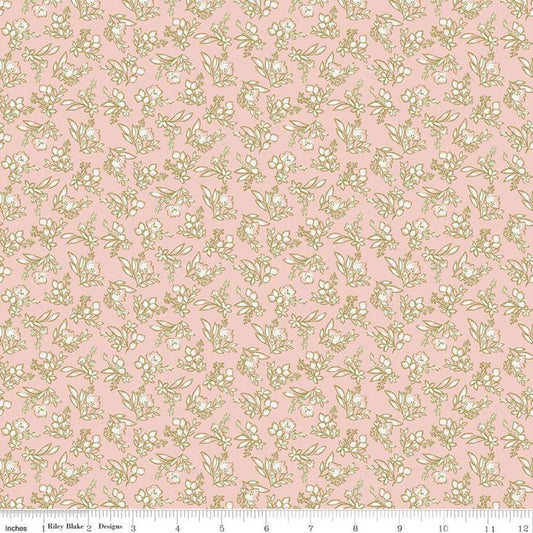 Fat Quarter End of Bolt - SALE Tea with Bea Posy C10493 Blush - Riley Blake Designs - Floral Flowers Off White Pink - Quilting Cotton