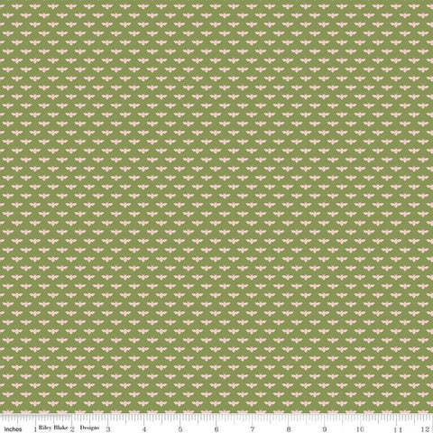 Fat Quarter End of Bolt - CLEARANCE Tea with Bea Bumble C10497 Green - Riley Blake Designs - Bees Bumblebees - Quilting Cotton