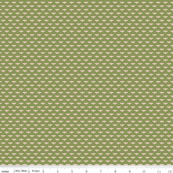 Fat Quarter End of Bolt - CLEARANCE Tea with Bea Bumble C10497 Green - Riley Blake Designs - Bees Bumblebees - Quilting Cotton
