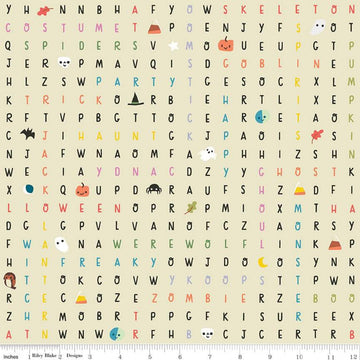 Fat Quarter End of Bolt - SALE Tiny Treaters Spooky Search C10484 Cream - Riley Blake- Halloween Icons Word Search Alphabet- Quilting Cotton