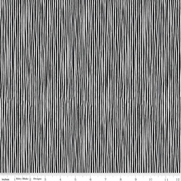 10" End of Bolt - Tiny Treaters Stripe C10486 Charcoal - Riley Blake - Halloween Charcoal Cream Uneven Stripes -  Quilting Cotton Fabric