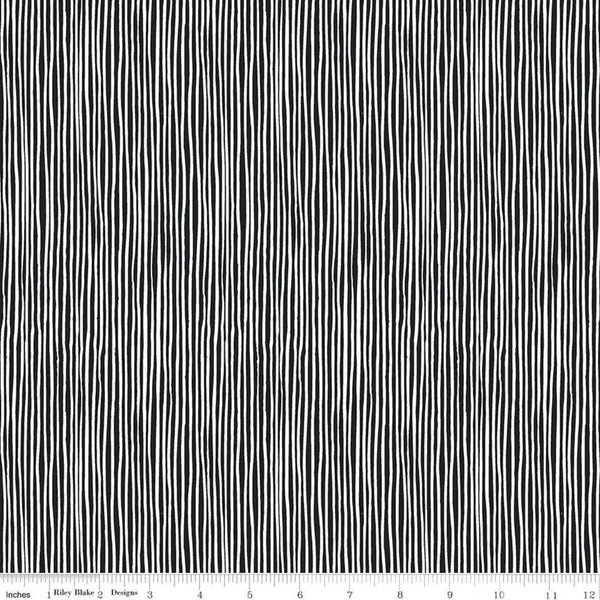 Fat Quarter End of Bolt -Tiny Treaters Stripe C10486 Charcoal - Riley Blake -Halloween Charcoal Cream Uneven Stripes -Quilting Cotton Fabric