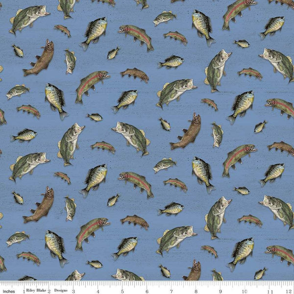 18" End of Bolt - SALE At the Lake Fish C10552 Blue - Riley Blake Designs - Fishing - Quilting Cotton