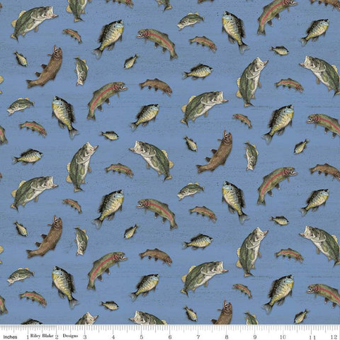 9" End of Bolt - SALE At the Lake Fish C10552 Blue - Riley Blake Designs - Fishing - Quilting Cotton