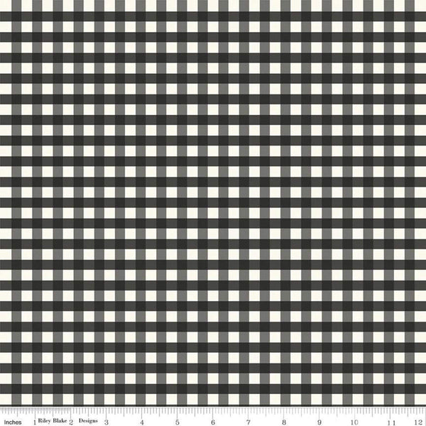 Fat Quarter End of Bolt - Farmhouse Christmas Gingham C10956 Black - Riley Blake - PRINTED Gingham  Cream Black - Quilting Cotton Fabric