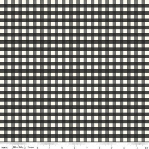 Fat Quarter End of Bolt - Farmhouse Christmas Gingham C10956 Black - Riley Blake - PRINTED Gingham  Cream Black - Quilting Cotton Fabric