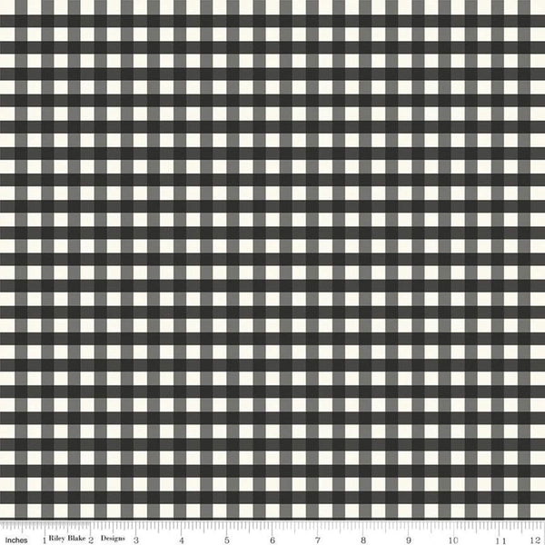 Fat Quarter End of Bolt - Farmhouse Christmas Gingham C10956 Black - Riley Blake - PRINTED Gingham  Cream Black - Quilting Cotton Fabric