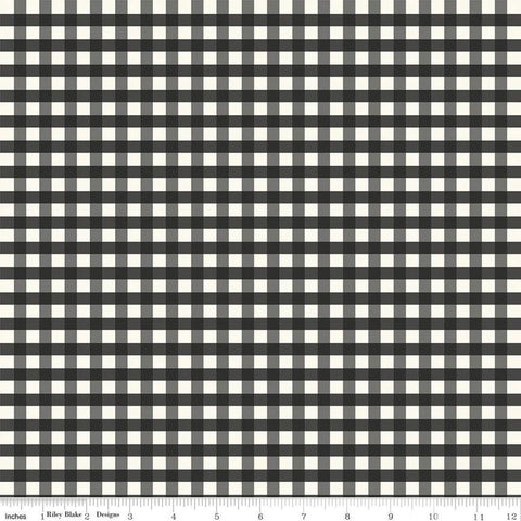 Fat Quarter End of Bolt - Farmhouse Christmas Gingham C10956 Black - Riley Blake - PRINTED Gingham  Cream Black - Quilting Cotton Fabric