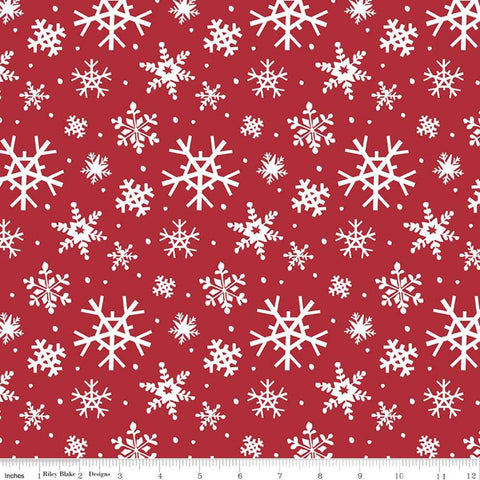 29" End of Bolt Piece - Holly Holiday Snowflakes C10882 Red - Riley Blake - Christmas White Snowflakes Dots on Red - Quilting Cotton Fabric