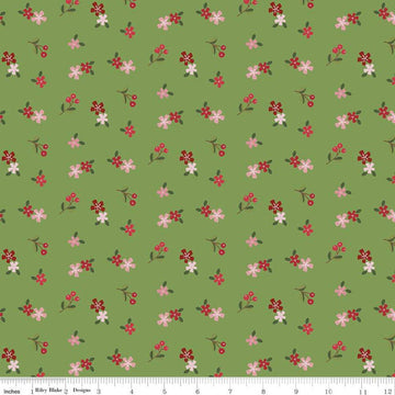 SALE Holly Holiday Ditzy C10884 Basil - Riley Blake Designs - Christmas Floral Flowers Green - Quilting Cotton Fabric