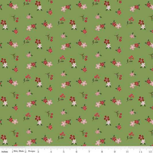 SALE Holly Holiday Ditzy C10884 Basil - Riley Blake Designs - Christmas Floral Flowers Green - Quilting Cotton Fabric