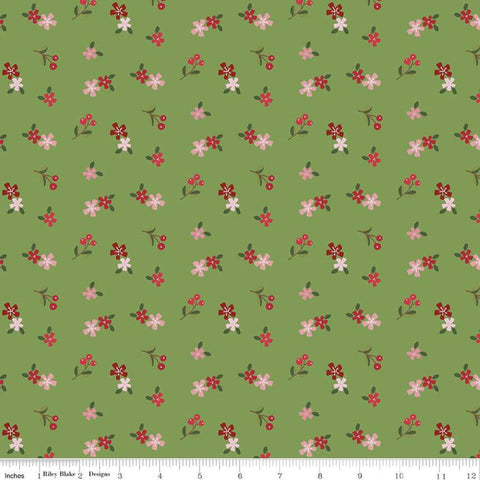 Holly Holiday Ditzy C10884 Basil - Riley Blake Designs - Christmas Floral Flowers Green - Quilting Cotton Fabric