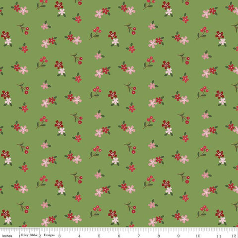 SALE Holly Holiday Ditzy C10884 Basil - Riley Blake Designs - Christmas Floral Flowers Green - Quilting Cotton Fabric