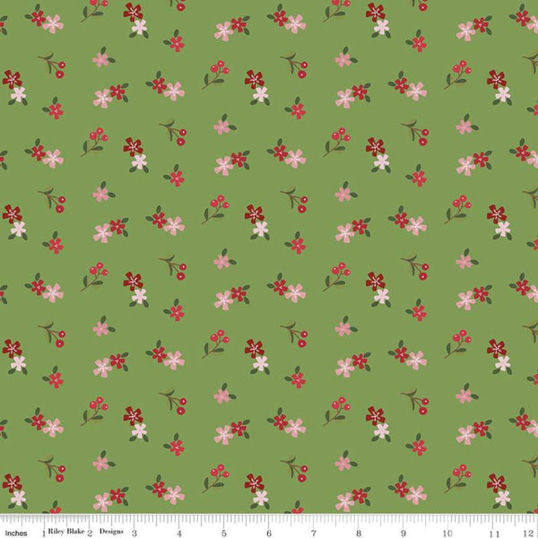 SALE Holly Holiday Ditzy C10884 Basil - Riley Blake Designs - Christmas Floral Flowers Green - Quilting Cotton Fabric