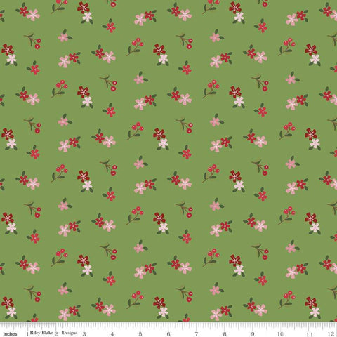 SALE Holly Holiday Ditzy C10884 Basil - Riley Blake Designs - Christmas Floral Flowers Green - Quilting Cotton Fabric