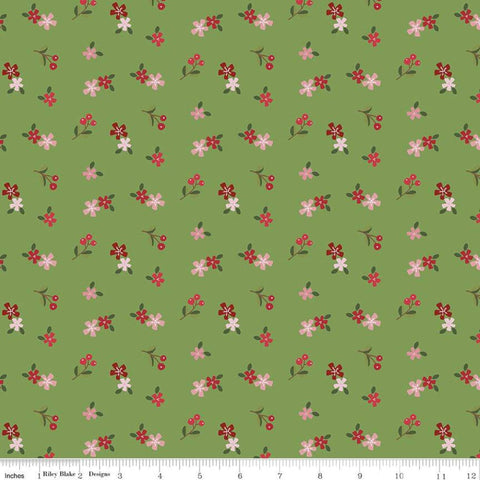 SALE Holly Holiday Ditzy C10884 Basil - Riley Blake Designs - Christmas Floral Flowers Green - Quilting Cotton Fabric