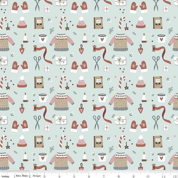 22" End of Bolt - SALE Warm Wishes Winter Wear C10782 Sky - Riley Blake Designs - Christmas Candy Canes Sweaters - Quilting Cotton Fabric