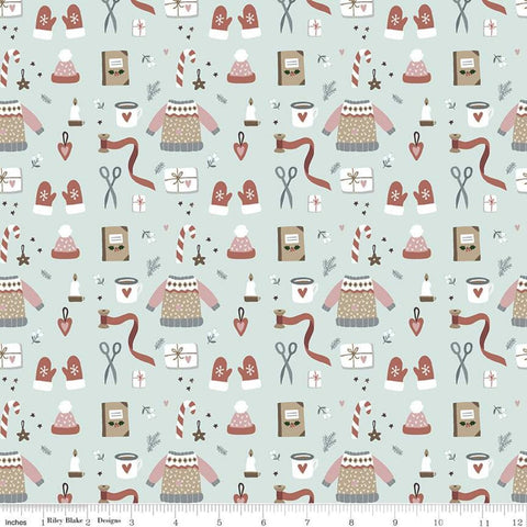 22" End of Bolt - SALE Warm Wishes Winter Wear C10782 Sky - Riley Blake Designs - Christmas Candy Canes Sweaters - Quilting Cotton Fabric