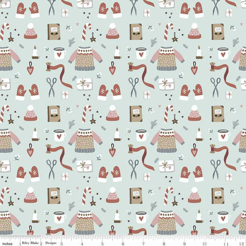 35" End of Bolt - SALE Warm Wishes Winter Wear C10782 Sky - Riley Blake Designs - Christmas Candy Canes Sweaters - Quilting Cotton Fabric