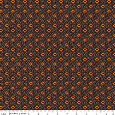 22" end of bolt - SALE Bountiful Autumn Blooms C10851 Black - Riley Blake Designs - Reproduction Flowers Geometric - Quilting Cotton