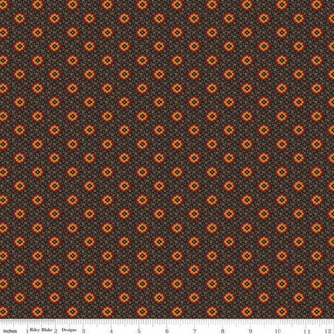 22" end of bolt - SALE Bountiful Autumn Blooms C10851 Black - Riley Blake Designs - Reproduction Flowers Geometric - Quilting Cotton