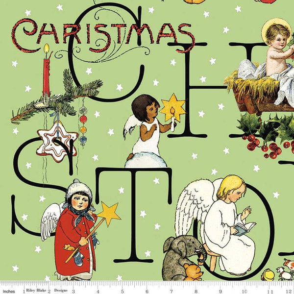 16" End of Bolt - SALE All About Christmas Story C10794 Green - Riley Blake - Merry Story Stars DIGITALLY PRINTED  - Quilting Cotton Fabric