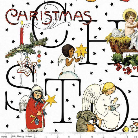 SALE All About Christmas Story C10794 White - Riley Blake - Merry Christmas Story Images Stars DIGITALLY PRINTED - Quilting Cotton Fabric