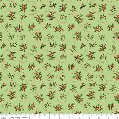 31" End of Bolt - CLEARANCE All About Christmas Holly C10800 Green - Riley Blake - Holly Berries Merry Christmas - Quilting Cotton Fabric