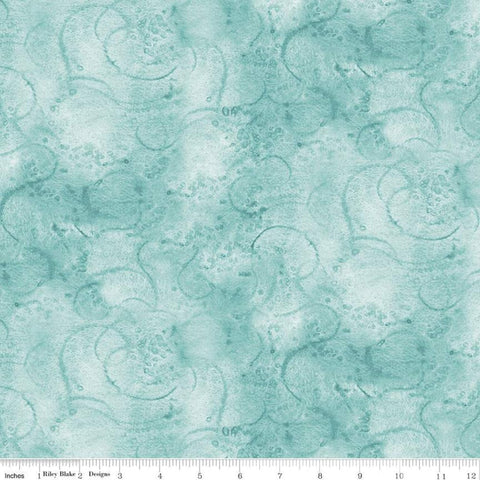 1 Yd 18" End of Bolt - Painter's Watercolor Swirl WIDE BACK WB680 Aqua - Riley Blake - 107/108" Wide Tonal Blue - Quilting Cotton Fabric