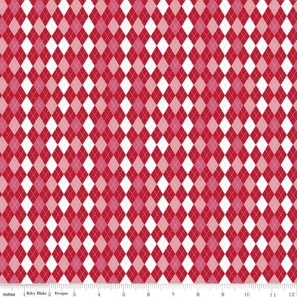 20" End of Bolt - Christmas Adventure Argyle C10736 Scarlet - Riley Blake - Geometric Red White Pink Diamonds  - Quilting Cotton Fabric