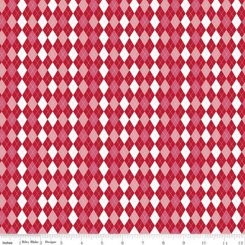 20" End of Bolt - Christmas Adventure Argyle C10736 Scarlet - Riley Blake - Geometric Red White Pink Diamonds  - Quilting Cotton Fabric