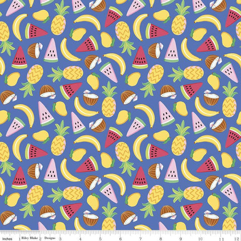 1 Yard End of Bolt - CLEARANCE Rainbowfruit Let's Get Coconuts C10891 Blue - Riley Blake - Fruit Watermelon Pineapple-Quilting Cotton Fabric