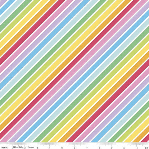 Fat Quarter End of Bolt - SALE Rainbowfruit Calories Don't Count C10892 White - Riley Blake - Diagonal Stripes - Quilting Cotton Fabric