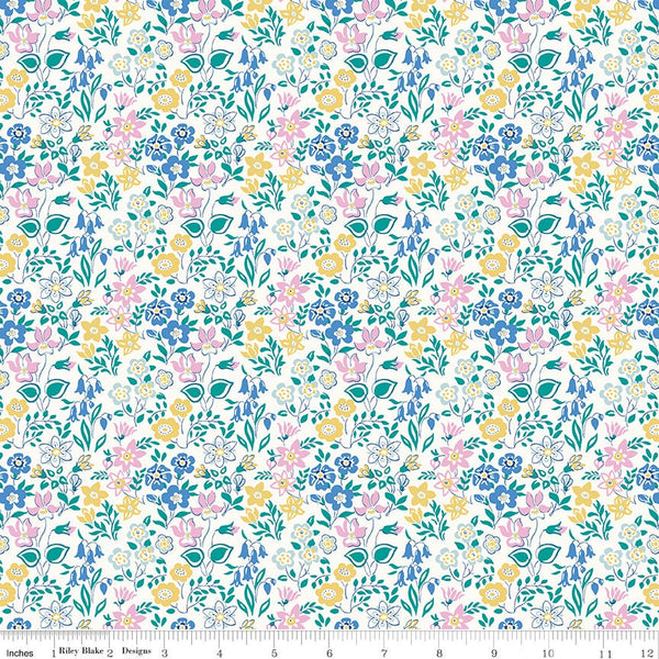 CLEARANCE The Deco Dance Collection Silver Bells A - 04775920A - Riley Blake - Floral On White Liberty Fabrics - Quilting Cotton Fabric